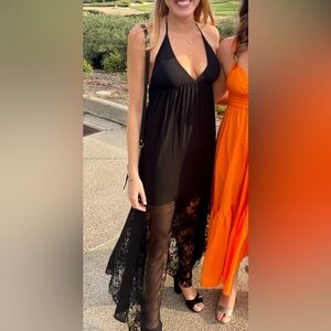 Alice + Olivia Black Halter Maxi Dress with Lace